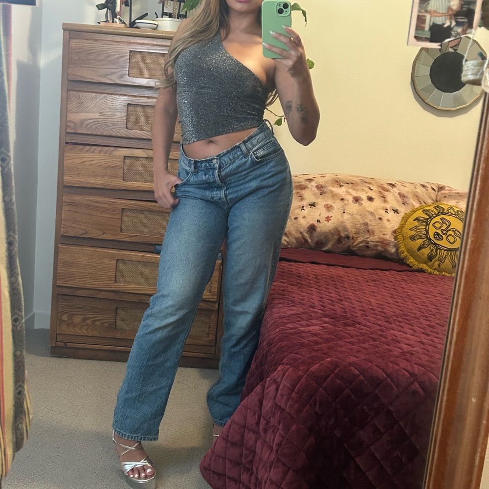 Silence and Noise one shoulder glitter top